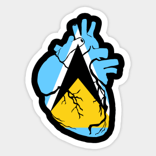 Saint Lucia Flag, Anatomical Heart Design Sticker